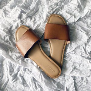 Faux-Leather Slide Sandals for Women Size 9
